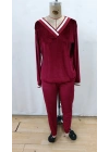 Kadın Uzun Kollu V Yaka Kadife Bluz Ve Pantolon Ikili Takım
