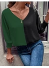 Kadın Uzun Kollu V Yaka Kol Ağzı Gipeli Sandy Bluz