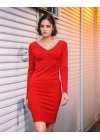Kadın Uzun Kollu V Yaka Sırt Dekolteli Scuba Dalgıç Kumaş Mini Elbise