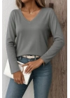 Kadın Uzun Kollu V Yaka Triko Bluz