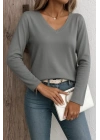 Kadın Uzun Kollu V Yaka Triko Bluz