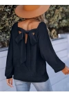 Kadın Uzun Kollu V Yakalı Arkası Kurdelalı Triko Bluz
