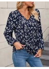 Kadın Uzun Kollu V Yakalı çiçek Desenli Modal Bluz