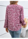 Kadın Uzun Kollu V Yakalı çiçek Desenli Modal Bluz