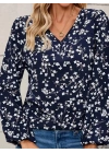 Kadın Uzun Kollu V Yakalı çiçek Desenli Modal Bluz