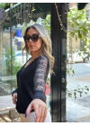 Kadın Uzun Kollu V Yakalı Dantel Detaylı Viskon Bluz