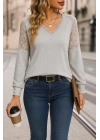 Kadın Uzun Kollu V Yakalı Dantelli Waffle Bluz