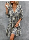 Kadın Uzun Kollu V Yakalı Fırfırlı Mini Süprem Elbise