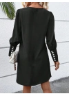Kadın Uzun Kollu V Yakalı Kısa Ithal Krep Elbise