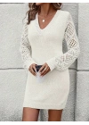 Kadın Uzun Kollu V Yakalı Mini Triko Elbise