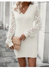 Kadın Uzun Kollu V Yakalı Mini Triko Elbise