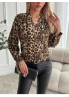 Kadın Uzun Kollu V Yakalı Modal Leopar Desenli Bluz