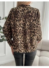 Kadın Uzun Kollu V Yakalı Modal Leopar Desenli Bluz