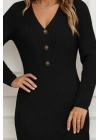 Kadın Uzun Kollu V Yakalı önden Düğmeli Kısa Triko Elbise