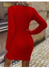 Kadın Uzun Kollu V Yakalı önden Fermuarlı Kısa Triko Elbise