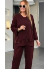 Kadın Uzun Kollu V Yakalı Pulpayet Viskon Iki Iplik Bluz Ve Pantolon Takım