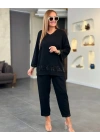 Kadın Uzun Kollu V Yakalı Pulpayet Viskon Iki Iplik Bluz Ve Pantolon Takım