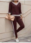 Kadın Uzun Kollu V Yakalı Ribanalı Viskon Iki Iplik Bluz Ve Pantolon Ikili Takım