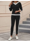 Kadın Uzun Kollu V Yakalı Ribanalı Viskon Iki Iplik Bluz Ve Pantolon Ikili Takım