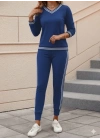 Kadın Uzun Kollu V Yakalı Ribanalı Viskon Iki Iplik Bluz Ve Pantolon Ikili Takım