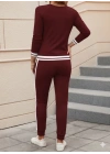 Kadın Uzun Kollu V Yakalı Ribanalı Viskon Iki Iplik Bluz Ve Pantolon Ikili Takım