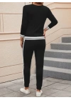 Kadın Uzun Kollu V Yakalı Ribanalı Viskon Iki Iplik Bluz Ve Pantolon Ikili Takım
