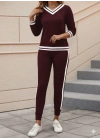 Kadın Uzun Kollu V Yakalı Ribanalı Viskon Iki Iplik Bluz Ve Pantolon Ikili Takım