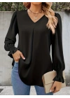 Kadın Uzun Kollu V Yakalı Salaş Ithal Krep Bluz