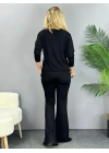 Kadın Uzun Kollu V Yakalı şerit Detaylı Viskon Iki Iplik Bluz Ve Pantolon Ikili Takım