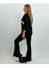 Kadın Uzun Kollu V Yakalı şerit Detaylı Viskon Iki Iplik Bluz Ve Pantolon Ikili Takım