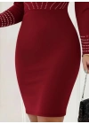 Kadın Uzun Kollu V Yakalı Taşlı Mini Ithal Krep Elbise