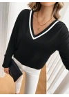 Kadın Uzun Kollu V Yakalı Viskon Iki Iplik Bluz