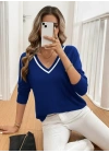 Kadın Uzun Kollu V Yakalı Viskon Iki Iplik Bluz