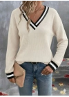 Kadın Uzun Kollu V Yakalı Waffle Bluz