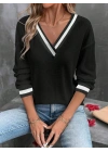 Kadın Uzun Kollu V Yakalı Waffle Bluz