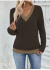 Kadın Uzun Kollu V Yakalı Yandan Düğmeli Yün Viskon Bluz
