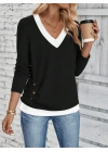 Kadın Uzun Kollu V Yakalı Yandan Düğmeli Yün Viskon Bluz