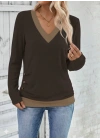 Kadın Uzun Kollu V Yakalı Yandan Düğmeli Yün Viskon Bluz
