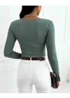 Kadın Uzun Kollu Yakadan Açık Ve Düğme Detaylı Kaşkorse çağla Yeşili Bluz