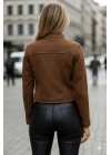 Kadın Uzun Kollu Yakadan Ve önden Düğmeli Süet Kısa Ceket