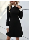 Kadın Uzun Kollu Yakalı A Kesim Kısa Ithal Krep Elbise
