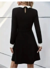 Kadın Uzun Kollu Yakalı A Kesim Kısa Ithal Krep Elbise