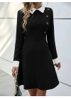 Kadın Uzun Kollu Yakalı A Kesim Kısa Ithal Krep Elbise