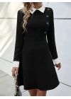 Kadın Uzun Kollu Yakalı A Kesim Kısa Ithal Krep Elbise