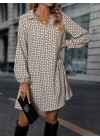 Kadın Uzun Kollu Yakalı Desenli Mini Modal Elbise