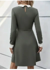 Kadın Uzun Kollu Yakalı Düğmeli çağla Yeşili Modal Mini Elbise