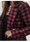 Kadın Uzun Kollu Yakalı Kare Desenli Ekoseli Düğmeli Ceket
