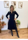 Kadın Uzun Kollu Yakalı Midi Viskon Iki Iplik Elbise