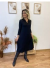 Kadın Uzun Kollu Yakalı Midi Viskon Iki Iplik Elbise