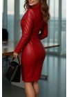 Kadın Uzun Kollu Yakalı Mini Deri Elbise